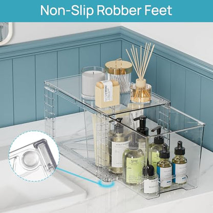 Vtopmart 6 Pack Clear Stackable Storage Drawers,Easy to Assemble Bathroom Organizers and Storage with handles,Plastic Drawers for Kitchen Pantry,Cabinet,Under Sink Organization - style: 2 Large+2 Medium+2 Small