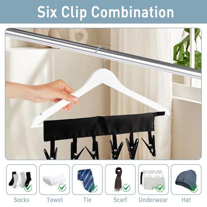 TamBee Travel Hanger Clips, Cruise Ship Essentials Portable Folding Clothes Hanger Clips Towel Drying Rack Sock Dock Swimsuit Drying Rack Hanger with 6 Clips Pack of 3 (Black,Blue,Red) - color: Black,blue,red