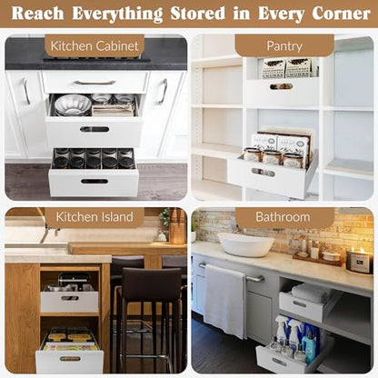 HBL' 1 Pack | 21" Deep Pull Out Cabinet Organizer Adhesive, 10-Inch Wide Sturdy Carbon Steel Roll-Out Drawers, Designed for Frameless Cabinets, Slide-Out Shelves for Pantry. - size: 21"D x 10.0"W x 3.1"H