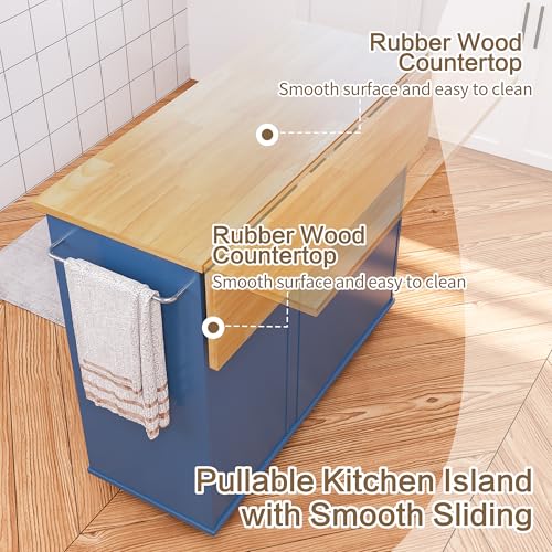 SUNLEI Kitchen Island on Wheels with Storage Cabinet & Foldable Drop Leaf, Rolling Kitchen Table, Cart Handle for Towel Rack, Drop Leaf, Portable Islands for Kitchen (Classic Blue, 39.7-INCH) - size: 39.7 INCH, style: Blue