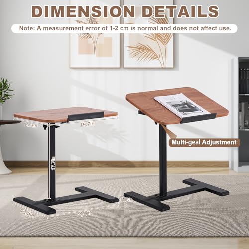 Solid Wood C-Shaped Side Table,360° Rotating TV Tray Table,Height-Adjustable,Sliding Sofa Table,Rolling Laptop Desk for Living Room and Bedroom Use with Sofa,Bed,Chair-Pale Walnut - color: Pale Walnut