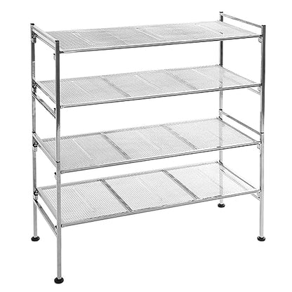 Seville Classics 2-Tier Iron Mesh Utility Shoe Rack, Chrome - color: Silver Mesh, size: 2-Tier