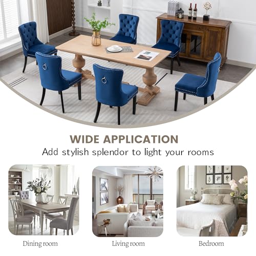 KCC Velvet Dining Chairs Set of 2, Upholstered High-end Tufted Dining Room Chair with Nailhead Back Ring Pull Trim Solid Wood Legs, Nikki Collection Modern Style for Kitchen, Blue - color: Blue, size: Set of 2