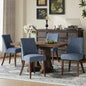 COLAMY Upholstered Dining Chairs Set of 4 with Wood Legs, Blue | Mid Century Kitchen Chairs with Back, Fabric Side Dining Room Chairs for Dining Room Restaurant - color: Blue, size: Set of 4