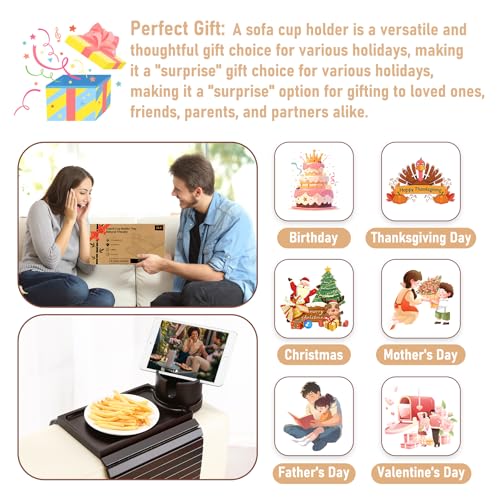 Couch Cup Holder Tray, 2 in 1 Bamboo Couch Armrest Table Clip on Sofa Armrest Table,Foldable Anti Silp Arm Rest Side Tray for Drink Coffee Mug, Snacks, Remote - color: Black Walnut