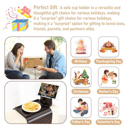 Couch Cup Holder Tray, 2 in 1 Bamboo Couch Armrest Table Clip on Sofa Armrest Table,Foldable Anti Silp Arm Rest Side Tray for Drink Coffee Mug, Snacks, Remote - color: Black Walnut