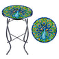 VCUTEKA Patio Side Table Outdoor Accent Table Bistro Coffee Table Plant End Table Small Porch Table Indoor Round Glass Balcony Plant Table Stands Peacock - color: Peacock