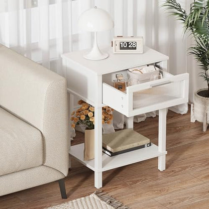 Nightstand Wooden Bedside Table with Drawer White Night Stands Modern Style Small End Table Side Table with Storage Shelf for Bedroom Living Room MLBZ10W - color: White