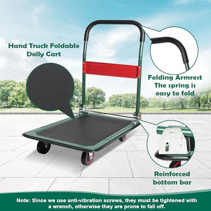 LEADALLWAY Foldable Push Cart Platform Cart, Green, 28.7x18.5x32.3in | 330lbs Capacity, 2 Ropes Included - color: Green