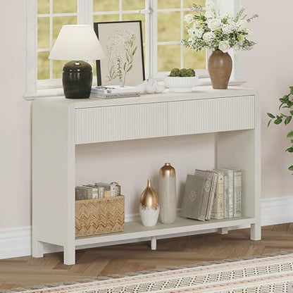 FATORRI Entryway Console Table with 2 Drawers, 47.2 inch Modern Sofa Table for Living Room, Couch Tables Behind Sofa and Hallway Tables with Storage, Antique White - color: Antique White