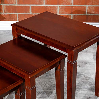 DTY Indoor Living 3-Piece Nesting Tables - Wooden Table Set of 3 for Living Room - Stackable Tables with Sleek Cherry Finish for Stylish and Space-Saving Home Furniture - color: Golden Design/Cherry Finish