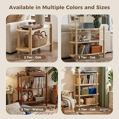 Bookshelf, Wood Shelf Bookcase, Book Shelf 2-Tier, Natural | Modern Open Bookshelf, Freestanding Storage Shelf Organizer, Display Shelf Shelving Unit for Living Room, Bedroom, Office - size: 2-Tier