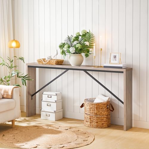 MAHANCRIS Console Table, 62.2" Long Sofa Table Behind Couch, Narrow Entryway Table, Farmhouse Dining Table with Angled Metal Frame, Industrial Console Table for Entryway, Greige CTHG15801 - color: Greige, size: 62.2"L x 9.1"W x 31.5"H