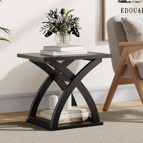 ChooChoo Side Table,Modern End Table with Storage Shelf, X-Design | Simple shape, Living Room, Black - color: Black, size: 15.7"D x 21.7"W x 19.6"H