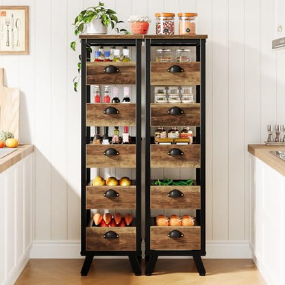 Tribesigns Wood Fruit and Vegetable Storage Rack, 5-Tier Narrow Snack Stand Kitchen Stand Fruit Basket, Pull-Out Utility Organizer for Kitchen, Living Room, Rustic Brown - color: Rustic Brown
