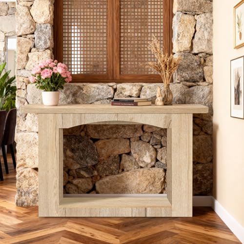 Sonharlar 51 Inch Entryway Table U-Shaped Extension, 1.6 Inch Thick Desktop Wooden Console Table with Socket Farmhouse Sofa Table for Entrance, Hallway, Living Room,Behind Couch((Natural Brown) - color: Natural Brown, size: 51IN UP