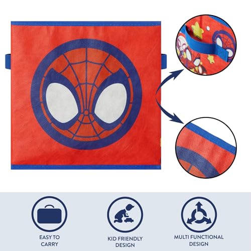 Marvel Spiderman Storage Bins,10" Collapsible Fabric Cubes, Pack of 2,Kids Organizer, Nursery & Bedroom Decorative Storage Boxes with Handles