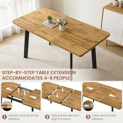 Extendable Dining Table for 4 to 8 People, 47.2" to 63" Modern Kitchen Table with Removable Extension Leaf, MDF Expandable Dining Room Table Compact for Small Spaces, Walnut - color: 47.2'' - 63'' Walnut Table