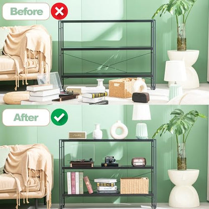 HCHQHS Bookshelf, 3-Tier Industrial Bookcase, Black Open Book Shelf, Freestanding Horizontal Bookshelves with Metal Frame - color: Black, size: 3-Tier (47"W x 33.5"H)