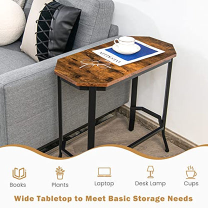 KOTEK Narrow Side Table, Industrial End Table w/Metal Frame & Adjustable Foot Pads, Slim Accent Table Bedside Table Nightstand for Living Room, Bedroom (Rustic Brown)