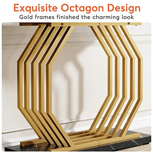 Tribesigns Gold Console Table, Faux Marble Entryway Table Narrow Sofa Table with Geometric Metal Base, 40 Inch Modern Accent Table Entrance Table for Living Room, Hallway, Foyer, Black - color: Black