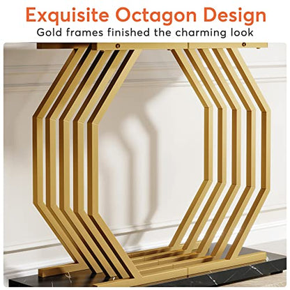 Tribesigns Gold Console Table, Faux Marble Entryway Table Narrow Sofa Table with Geometric Metal Base, 40 Inch Modern Accent Table Entrance Table for Living Room, Hallway, Foyer, Black - color: Black