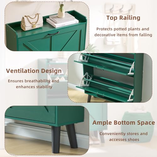 LEYAOYAO Shoe Cabinet Storage for Entryway with 2 Flip Drawers Rack Narrow Organizer Slim Hidden Wood Shoe Cabinet Furniture Green - color: Green