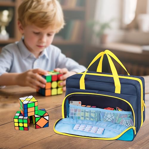 CURMIO Speed Cube Carrying Case, Portable Storage Bag Compatible with 34pcs Puzzle Cube for Home & Travel Use, Navy-White(Bag Only) - color: Navy White
