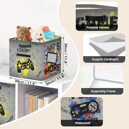 Clastyle Video Game Kid Storage Cube Organizer Set Black Gamepad Closet Clothes Cube Storage Bin Nursery Toddler Toy Box Chest Girl Boy Book Shelf Basket,Graffiti,11.8x11.8x11.8 in - color: Graffiti