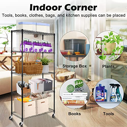 5 Tier Shelf Shelving Unit with Wheels,Adjustable Metal Shelves for Storage, NSF Wire Shelving Rack,350lbs Loading Capacity Per Shelf Storage Shelves for Kitchen Garage, 36" D x 16" W x 75" H - size: 5tier 36"D x 16"W x 75"H