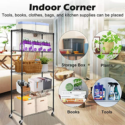 5 Tier Shelf Shelving Unit with Wheels,Adjustable Metal Shelves for Storage, NSF Wire Shelving Rack,350lbs Loading Capacity Per Shelf Storage Shelves for Kitchen Garage, 36" D x 16" W x 75" H - size: 5tier 36"D x 16"W x 75"H