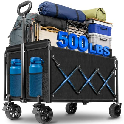 Wagons Carts Foldable, 500 lb 220L Collapsible Wagon with Brakes | Folding Wagon Cart with brakes, compact folding design and large storage for camping, groceries, sports and outdoor hauling - size: 500LB