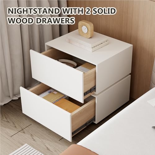 Modern Nightstand with Lights Strip, Leather Wrapped Bedside Table with 2 Drawers, Small Night Stands for Bedroom, End Table, Side Table, No Assembly Required (White, Light Drawers) - size: Light Drawers