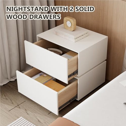 Modern Nightstand with Lights Strip, Leather Wrapped Bedside Table with 2 Drawers, Small Night Stands for Bedroom, End Table, Side Table, No Assembly Required (White, Light Drawers) - size: Light Drawers