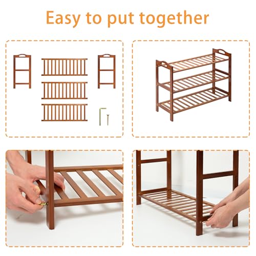 3 Tier Bamboo Shoe Rack, Shoe Shelf Shoes Rack Shoe Organizer for Closet, Entryway, Bedroom, Living Room, Front Door, Studio, Bathroom