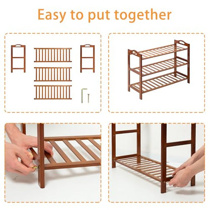 3 Tier Bamboo Shoe Rack, Shoe Shelf Shoes Rack Shoe Organizer for Closet, Entryway, Bedroom, Living Room, Front Door, Studio, Bathroom