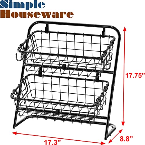 Simple Houseware 2-Tier Rigid Wire Market Basket Stand, Black - size: 2 Tier