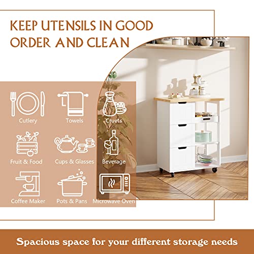 SUNLEI Kitchen Island with Storage Cart Rolling Moveable Microwave Microwave cart with 3 Drawers on Wheels Portable Mobile Narrow Kitchen Island, White - size: 26.6 INCH, style: White