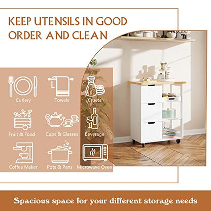 SUNLEI Kitchen Island with Storage Cart Rolling Moveable Microwave Microwave cart with 3 Drawers on Wheels Portable Mobile Narrow Kitchen Island, White - size: 26.6 INCH, style: White