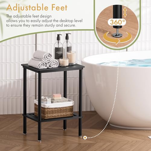 2 Tier Small Side Table, Bedside Table, Narrow Entryway Table, Bamboo End Table with Storage Shelf, Bedroom Nightstand, Mini Accent Table, Small Coffee Table, Plant Stand, Black - color: Black, size: 2 Tier