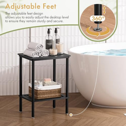 2 Tier Small Side Table, Bedside Table, Narrow Entryway Table, Bamboo End Table with Storage Shelf, Bedroom Nightstand, Mini Accent Table, Small Coffee Table, Plant Stand, Black - color: Black, size: 2 Tier
