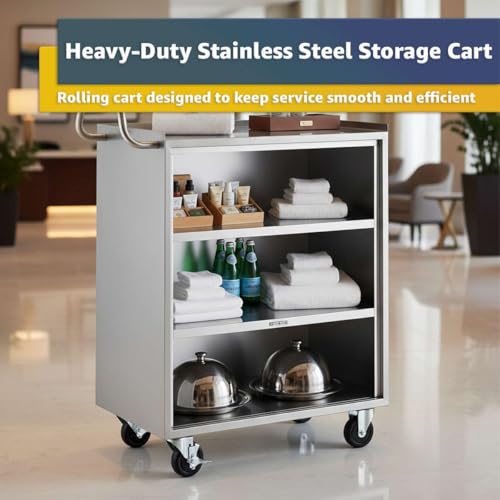 18" x 30" Commercial NSF Stainless Steel Utility Cart with Enclosed Base and Open Front - 4 Shelves, Heavy Duty Mobile Service Cart, Rolling Cart for Kitchen, Catering, Restaurant Storage - size: 4 Shelf