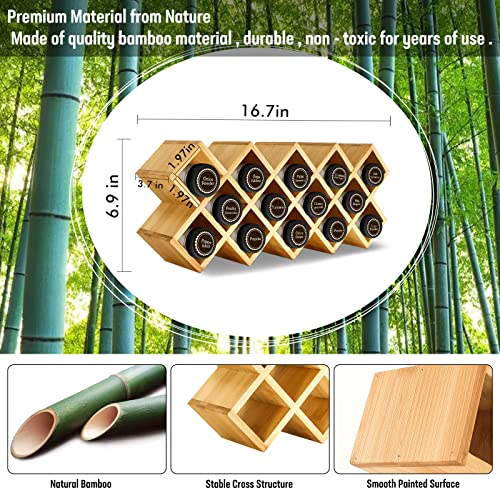 Bamboo Criss Cross Spice Rack Organizer for Cabinet, Wood Seasoning Rack Spice Holder, 18-Jar Spice Rack Tower Spice Storage for Kitchen Countertop Drawer-Jars Not Included