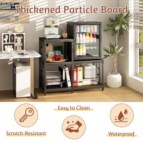 METYERRY 5-Tier Mini Fridge Stand, Bakers Rack with Storage,Multi-Purpose Microwave Stand,Mini Fridge Cabinet,Mini Fridge Shelf for Office,Kitchen,Living Room,Coffee Bar,Black - color: Black