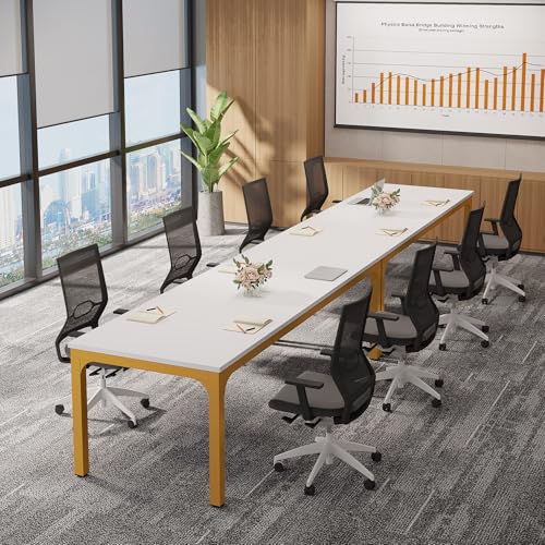 Tribesigns 6.5 FT Conference Room Table, 78.74" W x 27.56" D Large Office Conference Table, Modern Seminar Meeting Table Desk for Boardroom, Meeting Room (1, White and Gold) - color: White and Gold