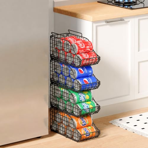 Sonyabecca 4-Pack Stackable Can Rack Organizer for Kitchen Pantry | Soda Can Organizer and Food Storage Dispenser for Pantry Cabinets. Foldable Wire Rack Keeps Canned Food Organized - color: Black, size: 4 Pack