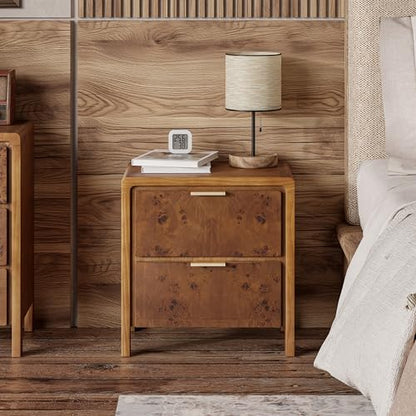 COZAYH Farmhouse Nightstand with 2 Drawer, Distressed Wood Rustic Accent Bedside Table, Burl Finish Side Table for Bedroom, Entryway, Fully Assembled, Brown - color: Dark Brown, size: 2 Drawer-No USB