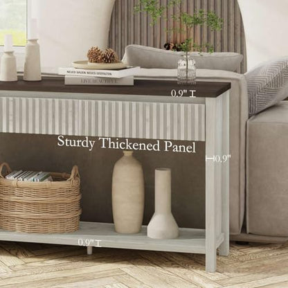 BON AUGURE 47In Entryway Table with Drawers, Sofa Tables with Storage | Console Tables for Entryway, Two-Tier Narrow Hallway Tables, Modern Fluted Panel, Walnut and Washed Grey Oak - color: Walnut & Washed Grey