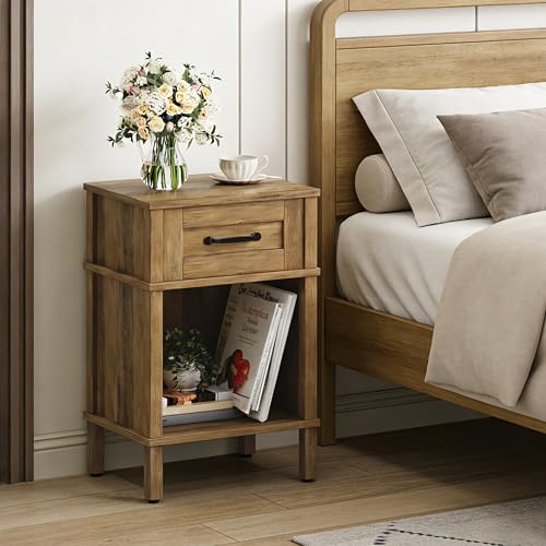 Small Brown Night Stand,Rustic End Table,Wood Nightstand with Drawer | Side End Table with Drawer,End Table Living Room,Farmhouse Nightstand,Modern Brown Side Table for Bedroom LET512DR - color: Rustic Brown
