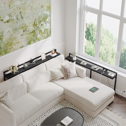 70.9'' Narrow Console Table with Adjustable Height (27.6''-35.4''), Behind Couch Table Skinny with Outlet, Long Entryway Table, Couch Table Behind Sofa for Living Room, Black CT21UBB - color: Black, size: 70.9"L x 6.7"W x 27.6"H - 35.4"H